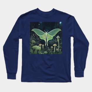 Luna Moth in Mushroom Forest Long Sleeve T-Shirt